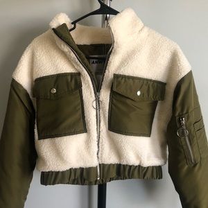 Green Faux Fur Bomber Jacket
